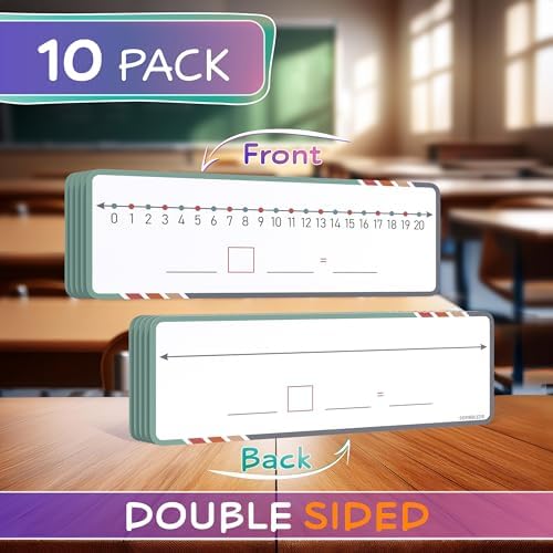 Scribbledo Dry Erase Number Line for Students Grades K2-K3, 10 Pack Double-Sided 0-20 and Open Number Line Layouts for Hands-On Elementary Math Practice, Classroom, Homeschool and Tutoring 4x12 Inch - Image 3