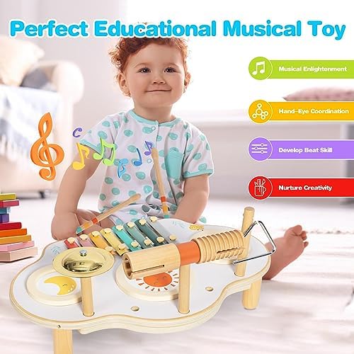 Twefex Kids Drum Set - 9 in 1 Baby Drum Set for Toddlers - Montessori Musical Instruments Toy for Babies - Wooden Xylophone Musical Toys for Boys and Girls - Image 4