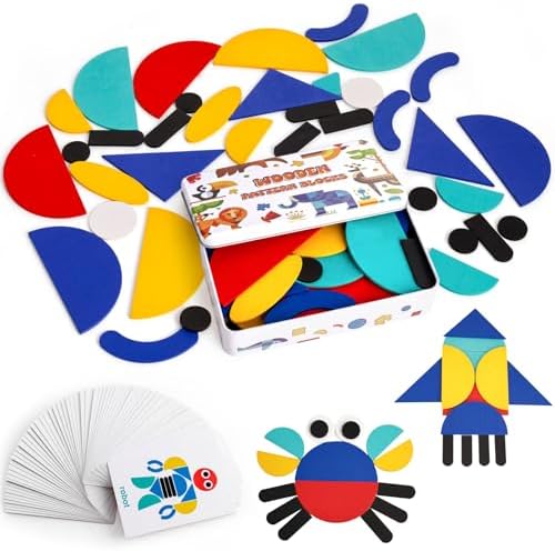 LovesTown Pattern Blocks with Iron Box, Wooden, 96pcs by Lovestown