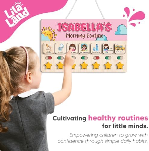 Personalized Wooden Chore Chart for Kids, Daily Routine Chart for Toddlers, Visual Schedule for Kids Age 3-5, Morning Bedtime Routine for Girls (01) - Image 5