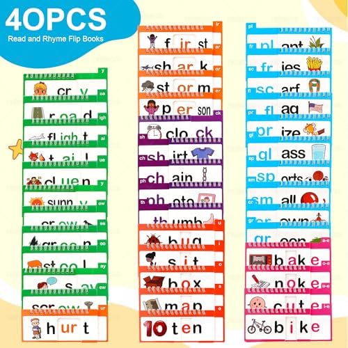Phonics Flash Cards, Word Family Build Book with 40 Read and Rhyme Flip Books, Learn to Read Sight Words, Kindergarten Reading Games, Preschool Homeschool Educational Learning Activities - Image 2