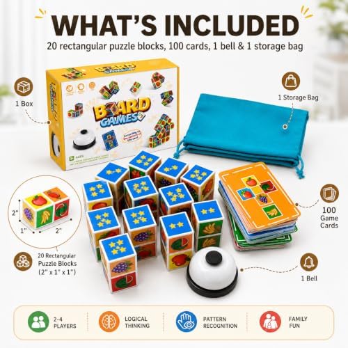Fruit Matching Game with Blocks, 2-4 Player Battle Blocks Race Toy with 100 Challenge Cards and Buzzer, Memory Matching Puzzle Board Game, Montessori Preschool Learning Toy for Kids 3+ - Image 3