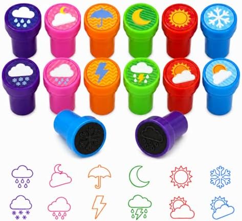 Cinrobiye 24 Pcs Weather Stampers Party Favor Set, Cute Weather Symbols Stamps for Kids Birthday Party, Classroom Rewards, Educational Learning Toys, Goody Bag Fillers by Cinrobiye