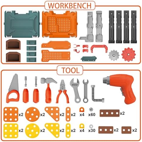 Kids Tool Bench for Toddler Pretend Play Workbench Mechanic Set with Realistic Tools and Electric Drill Spark Creativity and Boost Social Skills - Image 5