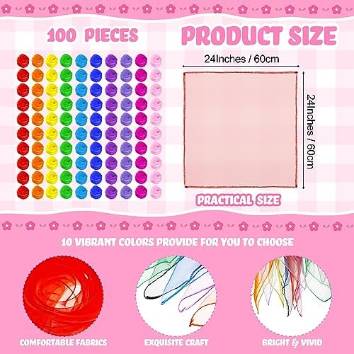 Toulite 100Pcs Juggling Scarves Bulk Dance Scarve Play Scarf Silk Colorful - Image 2