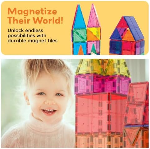 PicassoTiles 60 Piece Magnetic Tiles Clear 3D Building Blocks STEM Ages 3+ - Image 5