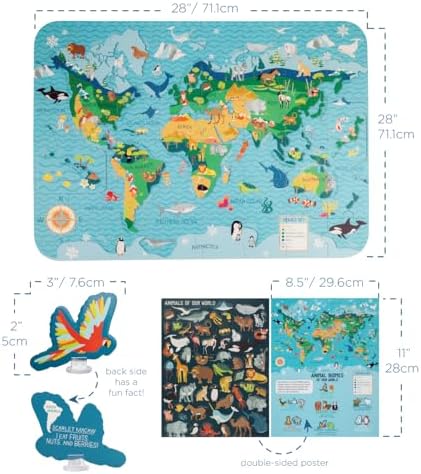 Stephen Joseph, World Map Puzzle Animal Biomes with 3D Animal Pieces – Includes 16 Play Pieces with Fun Facts and Stands, Includes 8.5 x 11 Poster, Jigsaw Puzzle for Girls & Boys 3+ Years - Image 2