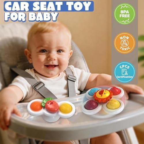 3PC Suction Spinner Toys for Babies 12 Months, Bath & Window Suction Toys, Airplane Travel Activities, Montessori Sensory Fidget Toys, Easter Basket Stuffers Gifts for 1 Year Old Boys Girls - Image 4
