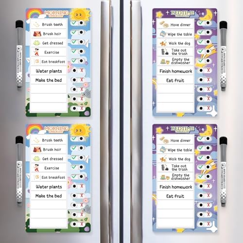 Chore Chart for Kids: Dry Erase to Do List, Morning/Bedtime Routine Chart, Magnetic Checklist, Toddler Visual Schedule, Daily Behavior Chart for Fridge (4 Pack) - Image 4