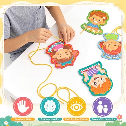 Funrous 10 Pieces Recognition Lacing Cards for Over Age of 6 Kids, Emotion - Image 3
