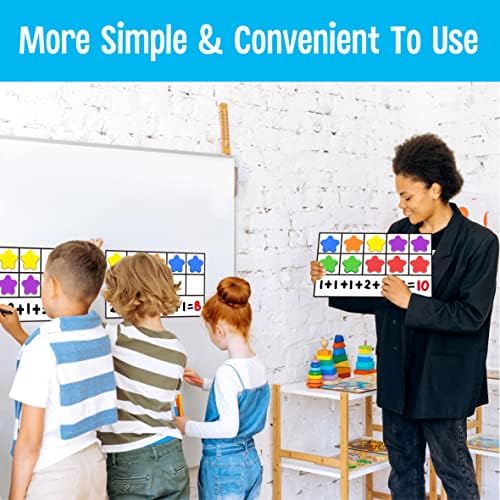 Magnetic Ten-Frame Set, 6 Frames & 66 Colorful Star-Shaped Counters Ten Frame Math Games Manipulative Counting Toys for Kindergarten Preschool, 6 Colors & 2 Markers (Fridge & Hand-held) - Image 5