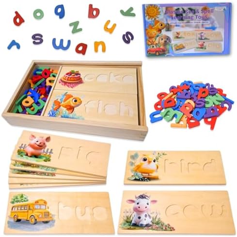 See and Spell Learning Toy – Wooden Spelling Puzzle Game for Kids Ages 3 4 5 6, CVC Word Builder, Educational Spelling Toys & Phonics Puzzle for Early Reading & Letter Recognition by MontessoriCastle