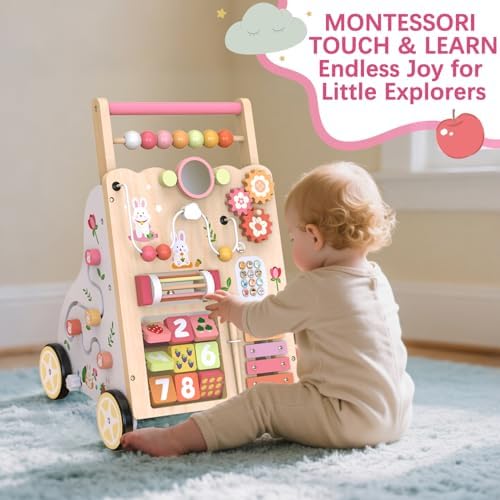 Wooden Baby Walker, Montessori Push Walker for Toddlers Learning Discovery - Image 7