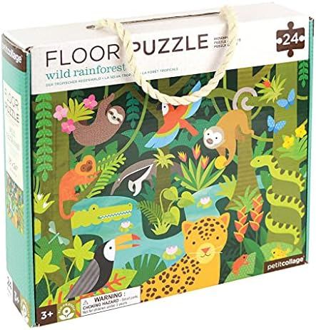 Petit Collage Floor Puzzle, Wild Rainforest, 24-Pieces – Large Puzzle for Kids, Completed Rainforest Puzzle Measures 18” x 24” – Makes a Great Gift Idea for Ages 3+ by PetitCollage