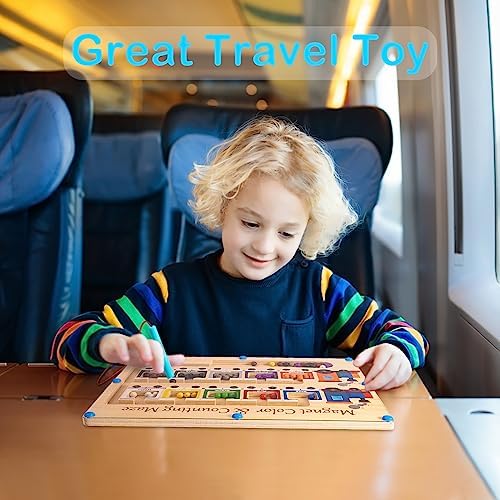 Poycuna Magnetic Color and Number Maze Board Wooden Montessori Fine Motor Skills Toys for 3 4 Year Old Preschool Learning Activities Classroom Must Haves Sorting Travel Toys for Toddlers Boys Girls - Image 4