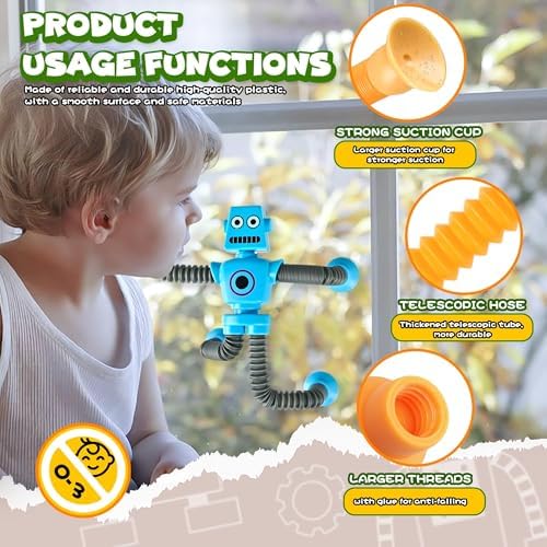 Robot Sensory Travel Roadtrip Toys 4Pcs for Toddlers Kid Boy Year Old Ages 3 4 5 6 7 8 9,Airplane Activities Suction Autism Pop Tube Fidget Toys Autistic Stocking Easter Basket Stuffer Valentine Gift - Image 4