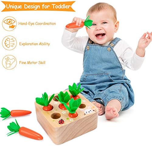 Montessori Toys Baby Easter Toys for Toddlers 1-3 Years Old, Educational Wooden Carrot Toys Shape Size Sorting Matching Puzzle, Great Baby Easter Gifts Birthday Gift Toy - Image 3