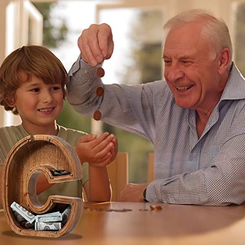 Piggy Bank for Kids Boys Girls, Wooden Large Letter Piggy Bank Alphabet Money Bank with Initial C, Coin Bank Fun Gifts for Birthday, Christmas, Festival, Baby Shower - Image 6