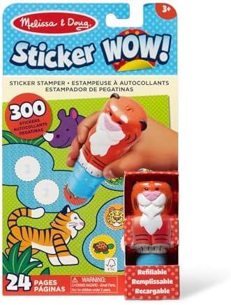 Melissa & Doug Sticker Wow!™ 24-Page Activity Pad and Sticker Stamper, 300 Stickers, Arts and Crafts Fidget Toy Collectible Character – Tiger - for Kids Ages 3+ - FSC Certified by Unknown