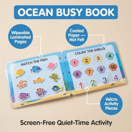 Montessori Busy Book (Ocean Theme) – Preschool Learning Activities for Ages 3+, Fine Motor Skills, Interactive Velcro Activity Book, Travel Toy for Kids - Image 2