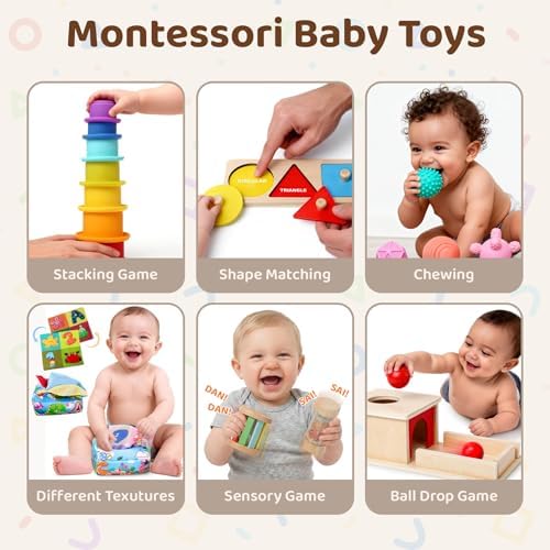 Montessori Toys for Babies 6-12 Months,1 Year Old,8 in 1 Baby Sensory Toy for 12-18 Months Toddler,Wooden Educational Development Toys with Soft Stacking Cup&Sensory Ball&Tissue Box - Image 3