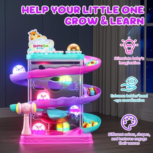 2-in-1 Ball Drop & Car Ramp Race Track Montessori Toy for Toddlers Ages 1-5 - Image 3