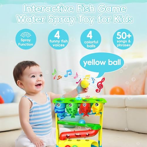 Ball Drop Toy for 1, 2 Years Old Boys & Girls, Interactive Toddler toy with Lights, Music & Water Spray, Montessori STEM Learning Toys for 9-18 Months, Infant Early Development Gift (Blue) - Image 2