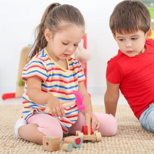 Fowecelt Wooden Hammer Toys Simulation Hammers Maintenance Tools Educational Toys for Kids Birthday Party Games Supplies (Pink) - Image 7