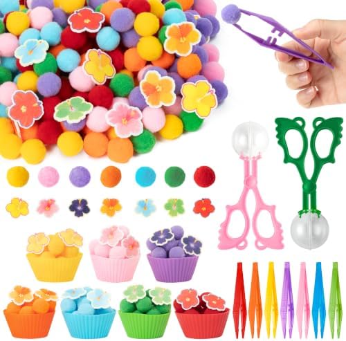 EZdhuawuse Summer Sensory Bin Fillers, 304Pcs Hawaii Flower Fine Motor Toys by EZdhuawuse