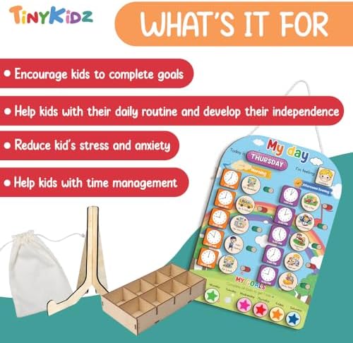 Kid Daily Routine Chart 12x17'', Wooden Chore Chart for Kids, My Day Chore Chart, Kids Daily Chores, Daily Responsibility Chart for Kids - Image 3