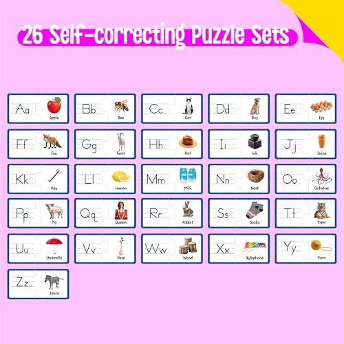 Alphabet Puzzle Cards, 26 PCS Double-Sided Puzzle Cards Alphabet Uppercase & Lowercase Matching Game Self Correcting Puzzles Learn Letter & Case Recognition ABC Learning for Kindergarten Preschool - Image 2