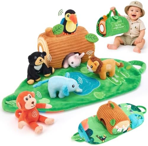 hahaland Baby Toys 6-12 Months, Jungle Plush Animal Set with Sounds & Words by hahaland