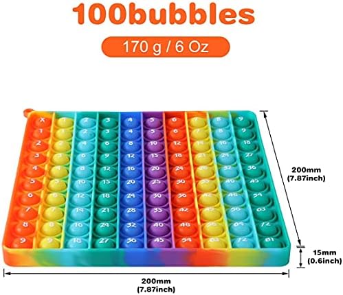 DK-SIMINA Large P0pp with Numbers, Rainbow Square Dimples Fidgett Ttoy 100 Bubble Math Toy Learning Tool for Teachers to Make Various Math Operations Poppers for Kids (1-100 Numbers) - Image 2