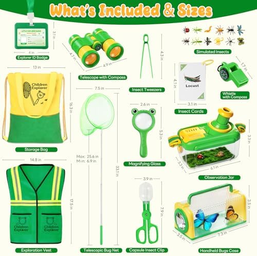 Bug Catcher for Kids, 24PCS Bug Catching Kit with Vest & Bag, Magnifying Glass Butterfly Net Kids Binoculars, Outdoor Exploration Camping Toys Gift Insect Catcher for Boys Girls Age 3-8 - Image 4