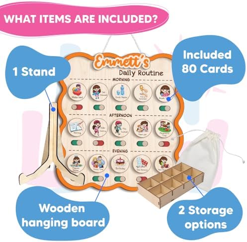 Personalized Wooden Chore Chart for Kids, Daily Routine Chart for Toddlers, Visual Schedule for Kids Age 3-5, Morning Bedtime Routine for Girls (06) - Image 2