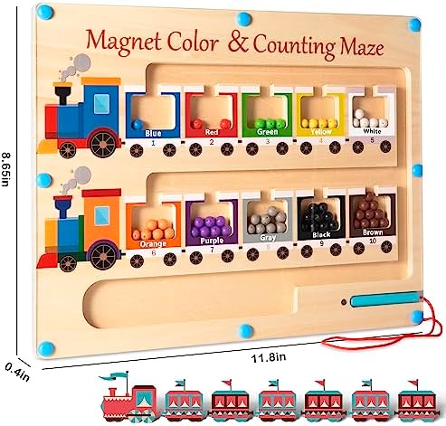 Poycuna Magnetic Color and Number Maze Board Wooden Montessori Fine Motor Skills Toys for 3 4 Year Old Preschool Learning Activities Classroom Must Haves Sorting Travel Toys for Toddlers Boys Girls - Image 6