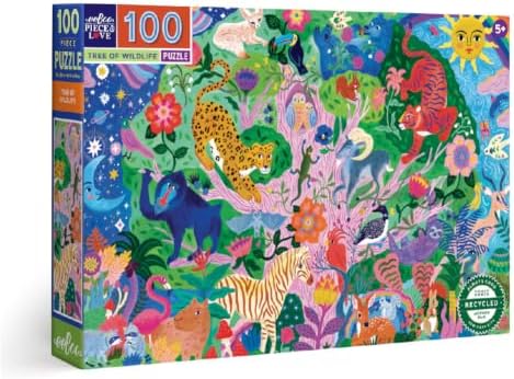 eeBoo Tree of Wildlife 100 Piece Children's Puzzle, 27" x 18" Nature Themed by eeBoo