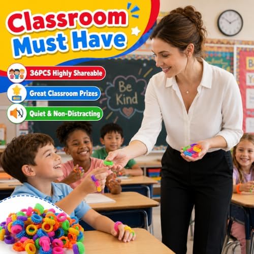 KLT Fidget Toys Bulk for Kids: 36 Pack Sensory Rings for Stress - Quiet Fidget Rings for Classroom Prize Box - Bulk Party Favors Goodie Bag - Small Calming Toys for Autism - Image 2