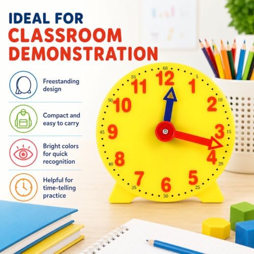4 inch Teaching Clock, Learning Tell Time Analog Clock Demonstration 12 Hour 2 Pointers for Classroom Teacher - Image 2