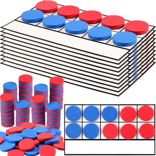 Ireer 10 Sets Bulk Magnetic Ten Frames for Classroom 100 Magnetic Math Counters and 10 Boards Kindergarten Classroom Must Haves Math Manipulatives for Home Prek Preschool Elementary(Red Blue) by Ireer