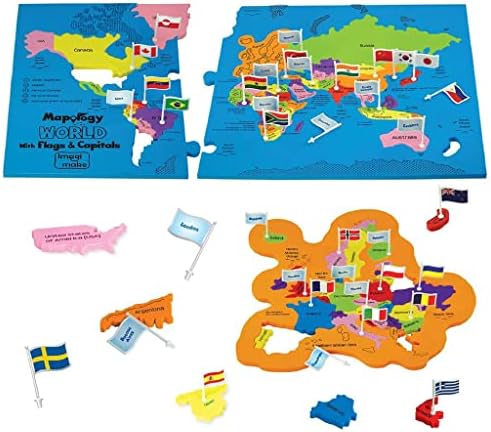 Imagimake Mapology World Map Puzzle - Includes Country Flags & Capitals | Fun Jigsaw Puzzle Kids Ages 5-8 | Educational Toys for Ages 8-13 | Geography Gifts for Girls & Boys 5, 6, 7, 8, 9, 10, 11, 12 by Imagimake