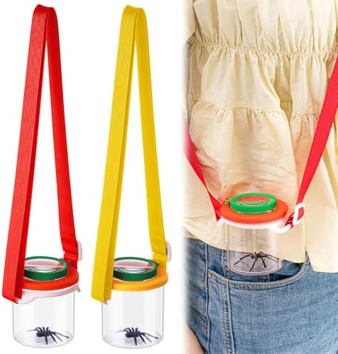 2 Pieces Magnifying Insect Box Bug Viewer with Magnifier Bug Cage Insect Bug Jar Critter Insect Container with Adjustable Straps for Science Nature Exploration Tool Specimen Viewer for Kids by Sonwyoung