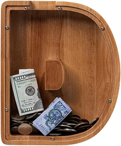 ladenk 12 Inch Extra Large Wooden Kids Letter Piggy Bank - Piggy Bank for Boys Girls - Initial D Bank - Alphabet Money Bank for Birthday by Ladenk