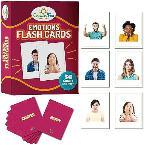CreateFun 50 Emotion Flash Cards V1, Real Photo Feelings for Autism,Aphasia by CreateFun