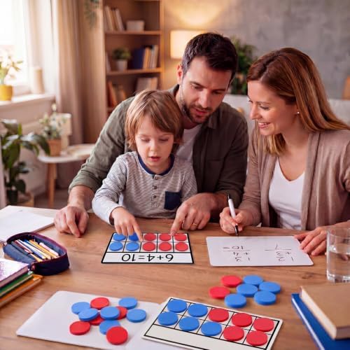 Ireer 40 Sets Bulk Magnetic Ten Frames for Classroom 400 Magnetic Math Counters and 40 Boards Kindergarten Classroom Must Haves Math Manipulatives for Home Prek Preschool Elementary(Red Blue) - Image 7
