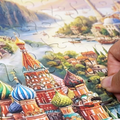 Think2Master World's Wonders 500 Pieces Large Format Jigsaw Puzzle: 13+, Teens, Adults & Families. Global Adventure to World’s Most Iconic Landmarks in an Imaginative Landscape. Size: 26.8” X 18.9” - Image 2