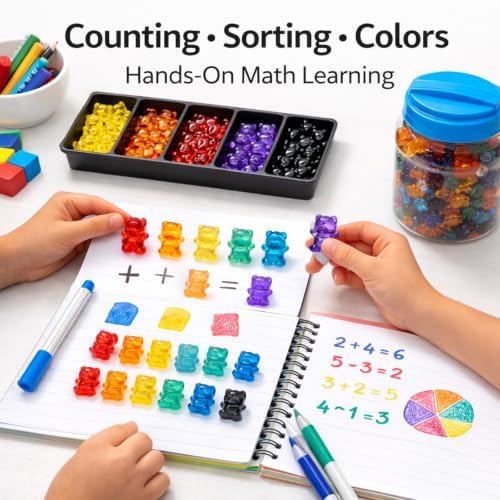 110 PCS Translucent Counting Bears with Storage Jar, Color Sorting Math Manipulatives for Toddlers 3+, Preschool & Kindergarten Learning Toys, Bear Counters - Image 2