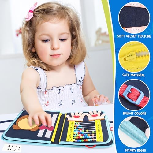 Toddler Busy Board, Montessori Sensory Toys for Boys, 3-8 Year Old Girl Toddler Travel Toys, Educational Learning Activities Board for Motor Skills, Birthday Gifts for Airplane Car, Pink - Image 5