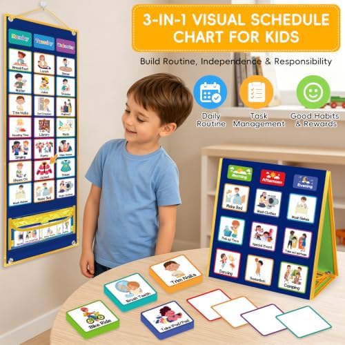 Visual Schedule for Kids with Autism Chore Reward Chart, Bedtime Routine Chart for Toddlers, Double Side Weekly Planner Board with 135 Cards for Home School Planner, Autism Learning Materials - Image 4