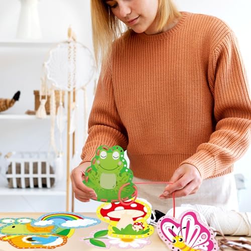 Springtime Lacing Cards for Kids 12 Packs Sewing Kits Rainbow Flower Butterfly Cardboard Sewing Cards Lacing Games for Developing Imagination School Learning Activity Supplies Spring Decorations - Image 5